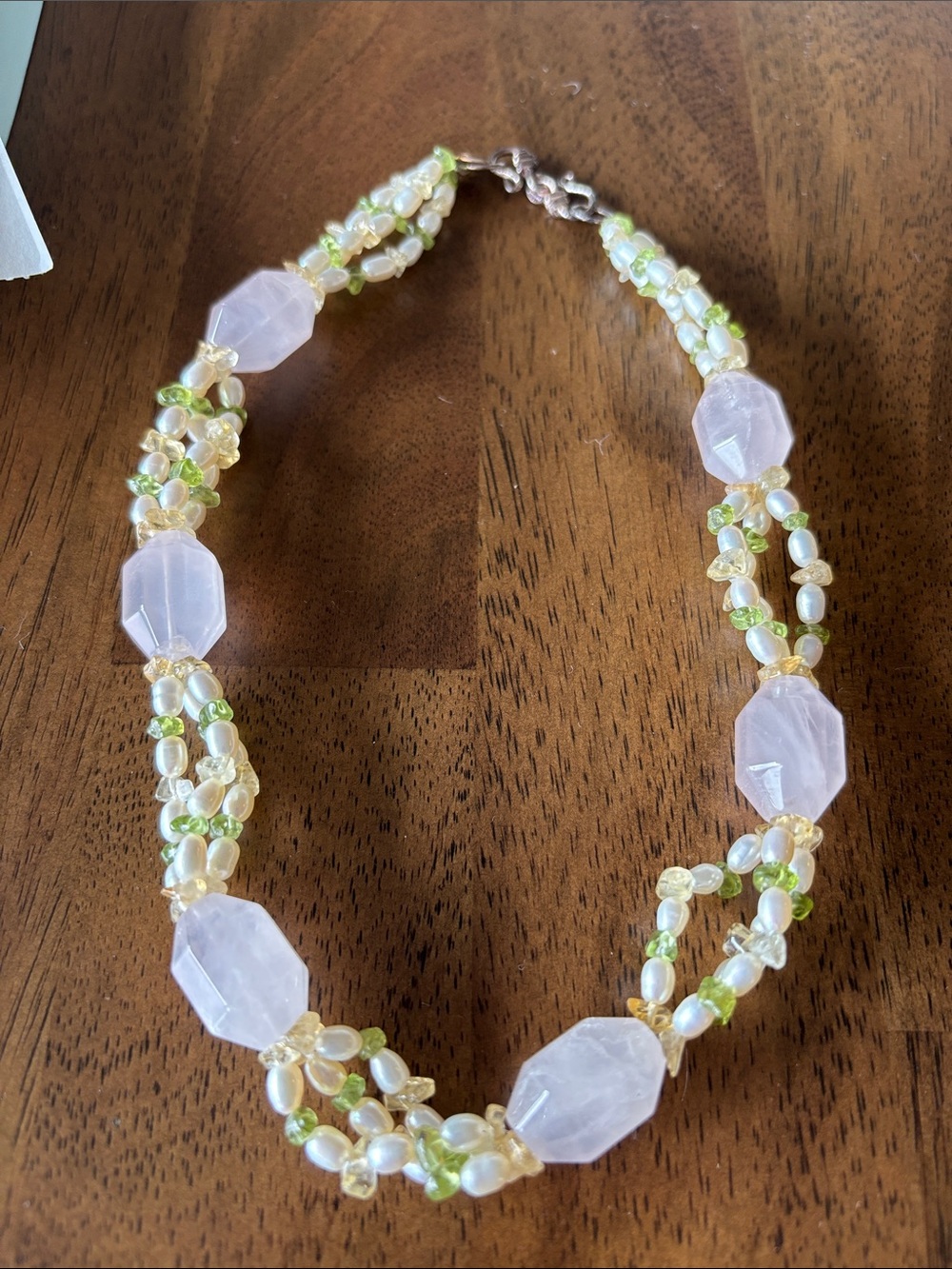 Ross-Simons Pink Rose Quartz, Pearl & Light Green Accent Necklace